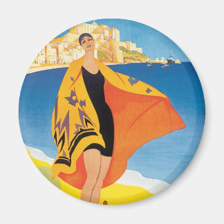 Vintage Travel, Beach Vacation at Calvi, Corsica Magnet