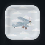 Vintage Travel Birthday Party Paper Plate<br><div class="desc">Add a finishing touch to your event with these plates,  featuring a vintage biplane and fluffy white clouds,  perfect for a travel-themed birthday party.</div>