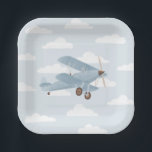 Vintage Travel Birthday Party Paper Plate<br><div class="desc">Add a finishing touch to your event with these plates,  featuring a vintage biplane and fluffy white clouds,  perfect for a travel-themed birthday party.</div>