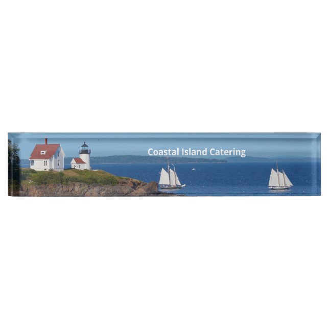 Vintage Travel Blue Ocean Lighthouse Maine Sail Nameplate (Front)