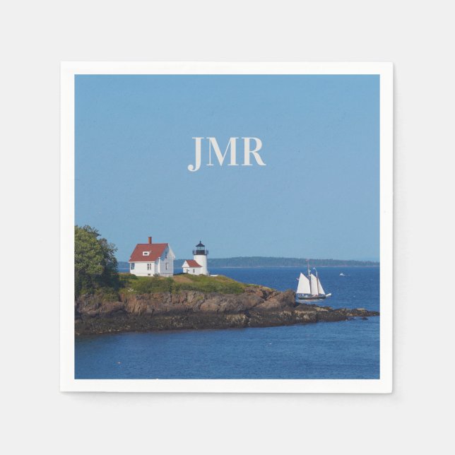 Vintage Travel Blue Ocean Lighthouse Maine Sail Napkin (Front)