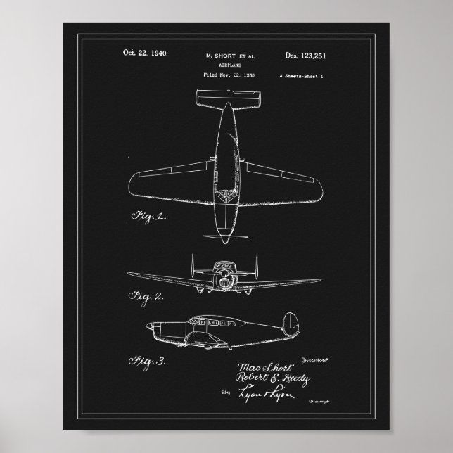 Vintage Travel Blueprint Aeroplane Patent Poster (Front)