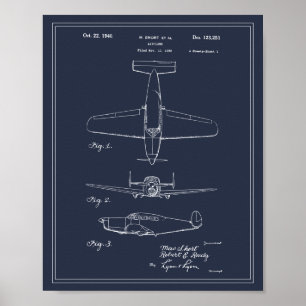 Vintage Travel Blueprint Art 1940 Airplane Patent Poster