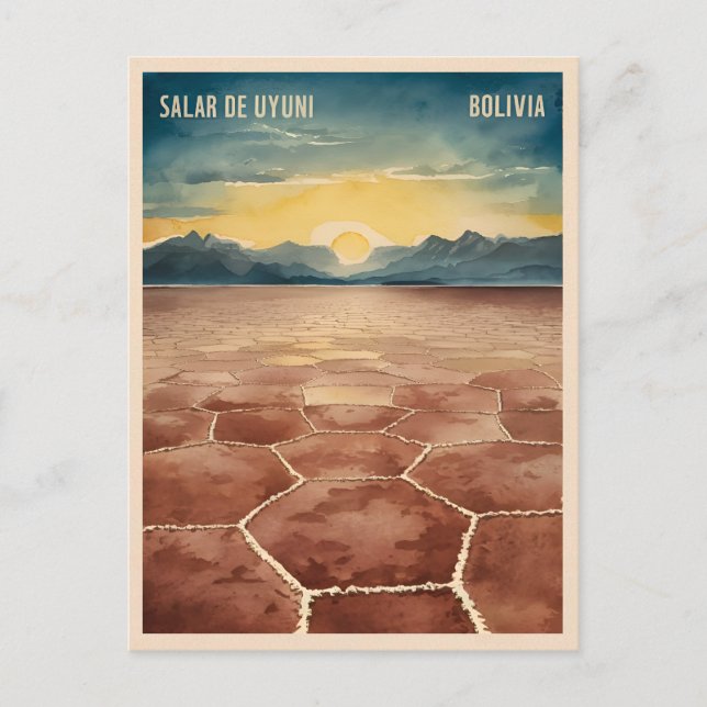 Vintage Travel Bolivia Uyuni Salt Flat Landscape Postcard (Front)