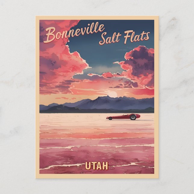 Vintage Travel Bonneville Salt Flats Utah Retro Postcard (Front)