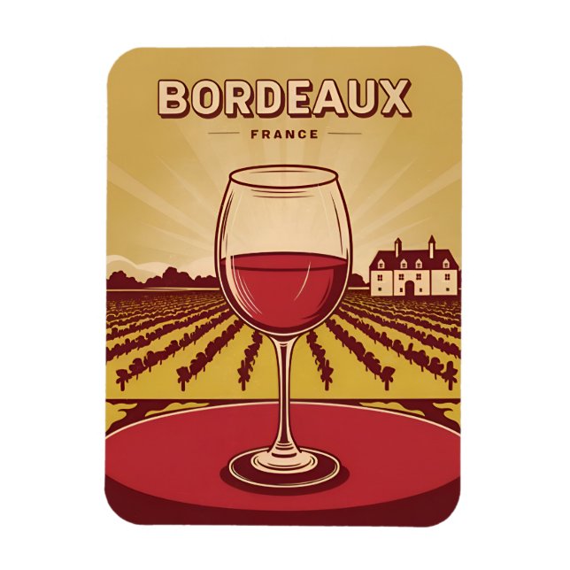 Vintage Travel Bordeaux France Vineyard Landscape Magnet (Vertical)