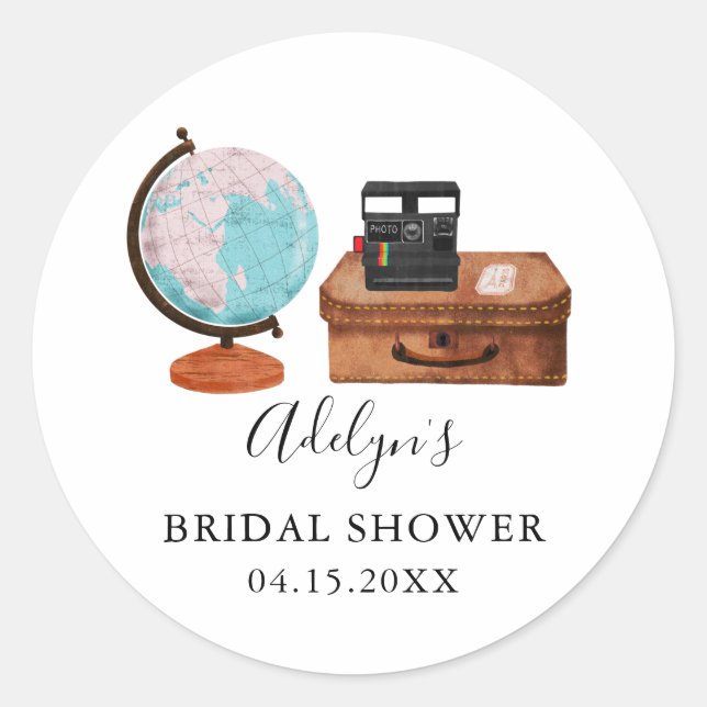 Vintage Travel Bridal Shower Favour  Classic Round Sticker (Front)