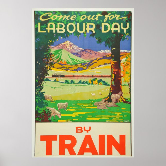 Vintage Travel by Train New Zealand Holiday Poster (Front)