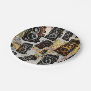 Vintage Travel Camera Pattern Paper Plate