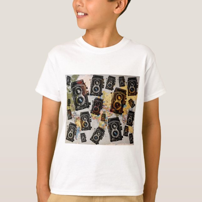 Vintage Travel Camera Pattern T-Shirt (Front)