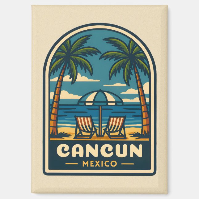 Vintage Travel Cancun Mexico Beach Seaside Retro Magnet (Front)