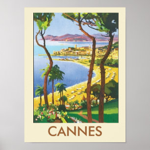 Vintage Travel Cannes Beach Scene Poster