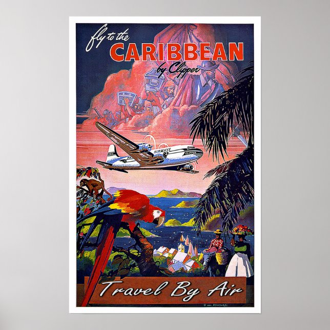 Vintage Travel Caribbean By Air Poster (Front)