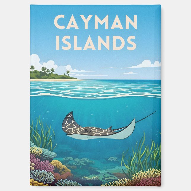 Vintage Travel Cayman Islands Underwater Nature Magnet (Front)