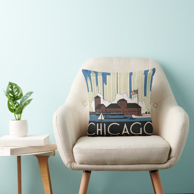 Vintage Travel Chicago Has Everything City Skyline Cushion (Chair)