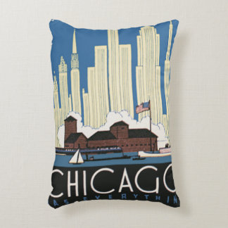 Vintage Travel Chicago Has Everything City Skyline Decorative Cushion