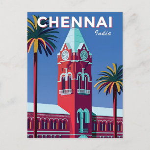 Vintage travel city Chennai India vacation retro Postcard