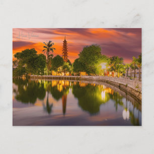 Vintage travel city hanoi vietnam retro vacation postcard