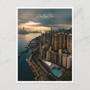 Vintage travel city Hong Kong China aerial retro Postcard