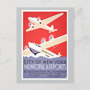 Vintage Travel City of New York Airports Postcard