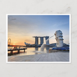 Vintage travel city Singapore skyline retro Postcard