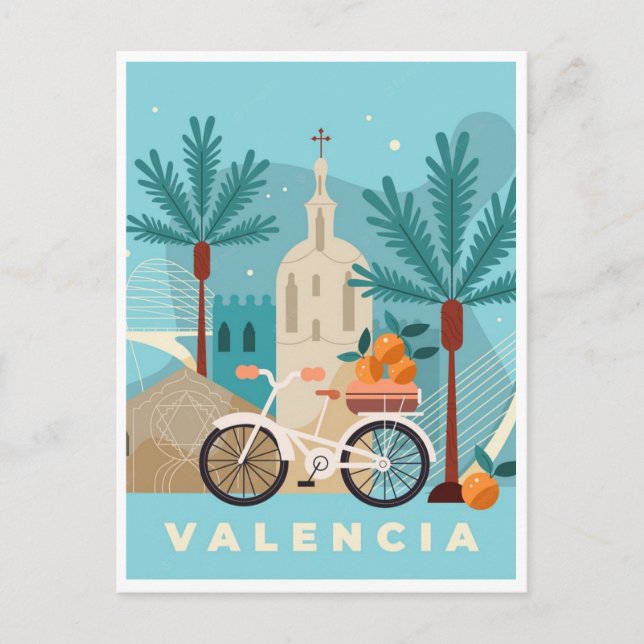 Vintage Travel city Valencia Spain Retro art Postcard (Front)