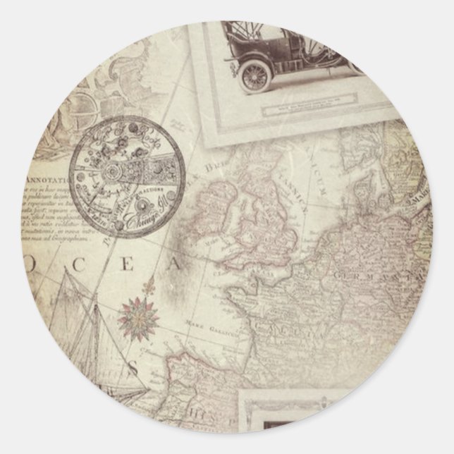 Vintage travel  classic round sticker (Front)