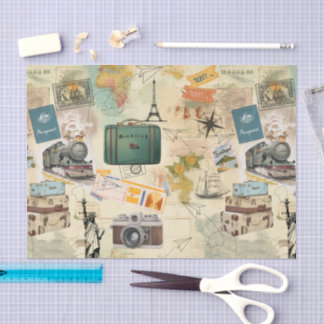 Vintage Travel Collage Tissue Paper
