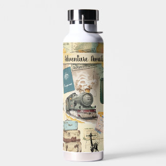 Vintage Travel Collage Water Bottle