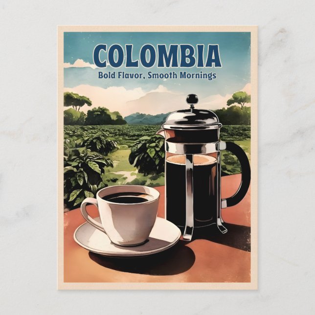 Vintage Travel Colombia Coffee Farm Retro Graphic Postcard (Front)