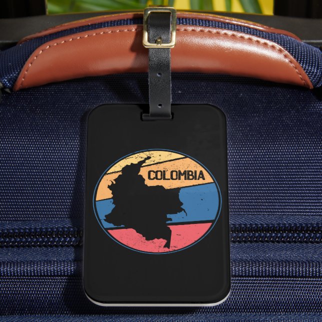 Vintage Travel Colombia Map Colourful Luggage Tag (Front Insitu 2)