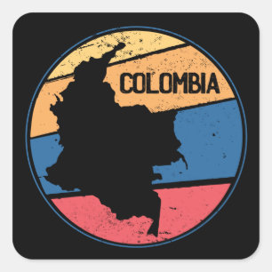 Vintage Travel Colombia Map Colourful Square Sticker