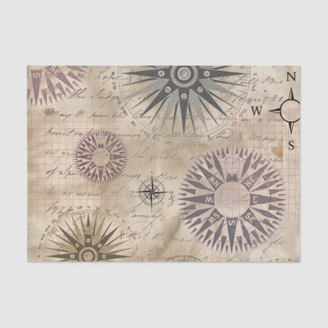 Vintage Travel Compasses Tissue Paper (Front)