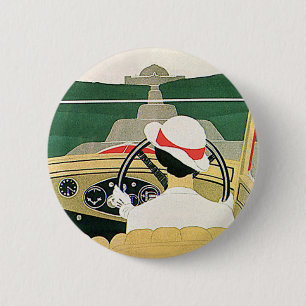 Vintage Travel, Convertible Car in the Country 6 Cm Round Badge