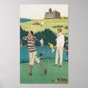 Vintage Travel Cruden Bay Playing Golf Poster