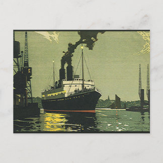 Vintage Travel, Cruise Ship in a Harbour Postcard