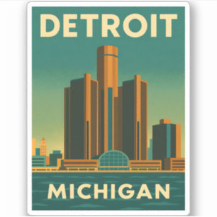 Vintage Travel Detroit Michigan Cityscape Retro