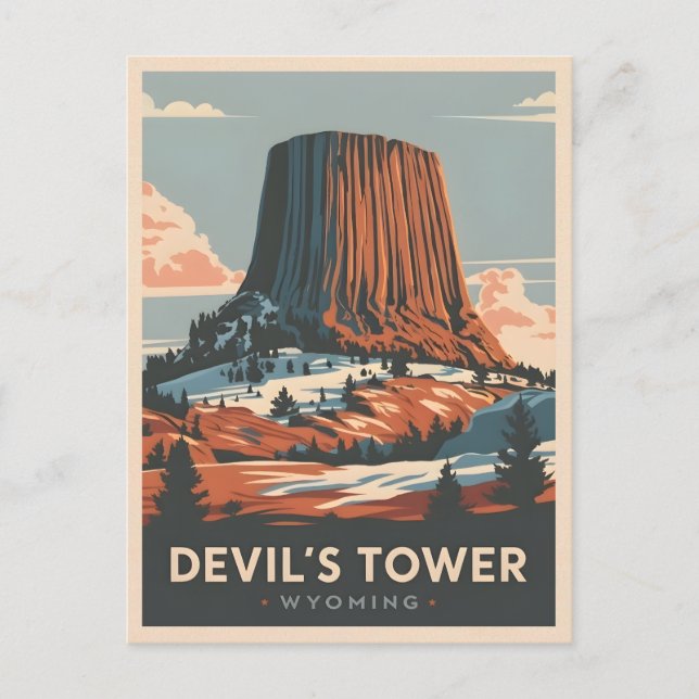 Vintage Travel Devil's Tower Wyoming Retro Scenic Postcard (Front)