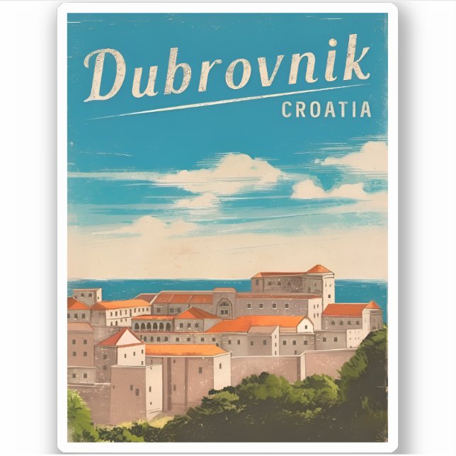 Vintage Travel Dubrovnik Croatia Retro Scenic (Front)
