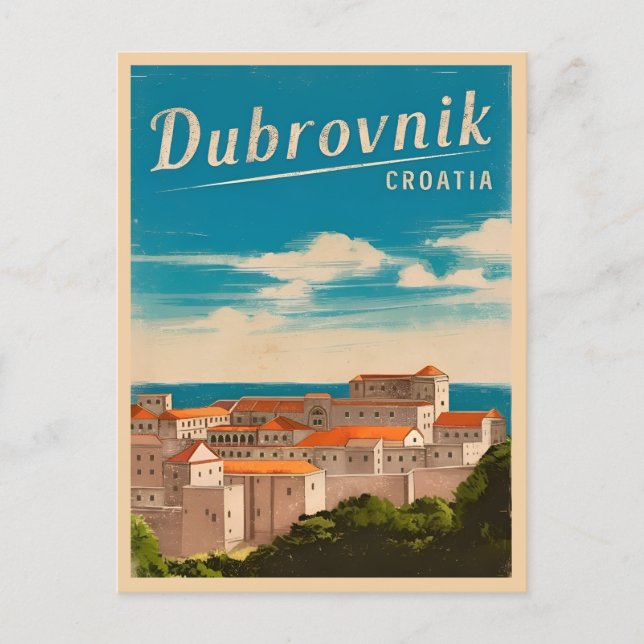 Vintage Travel Dubrovnik Croatia Retro Scenic Postcard (Front)