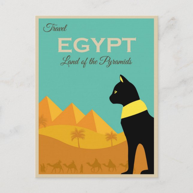 Vintage Travel Egypt Retro Pyramids Cat Postcard (Front)