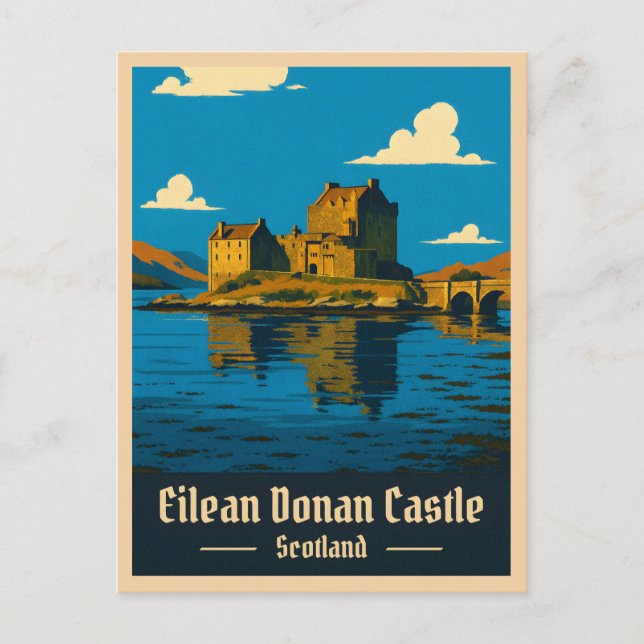 Vintage Travel Eilean Donan Castle Scotland Retro Postcard (Front)