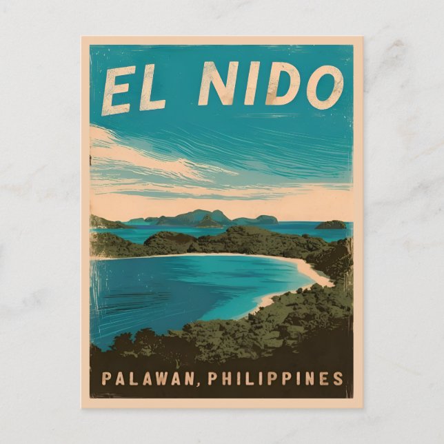 Vintage Travel El Nido Philippines Retro Scenic Postcard (Front)