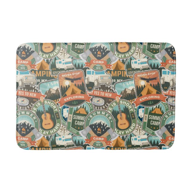Vintage Travel Explorer Pattern Bath Mat (Front)