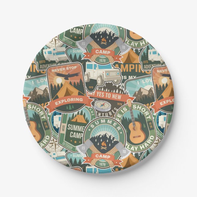 Vintage Travel Explorer Pattern Paper Plate (Front)