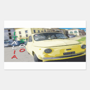 Vintage Travel Fiat 500 Cinquecento, Italy, Yellow Rectangular Sticker