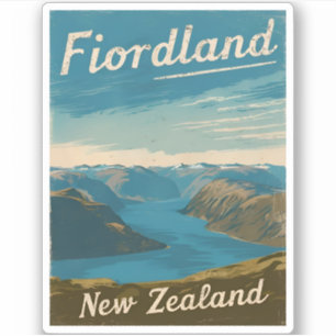 Vintage Travel Fiordland New Zealand Retro Scenic