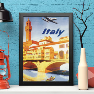 Vintage Travel Florence Firenze Italy Bridge River Poster