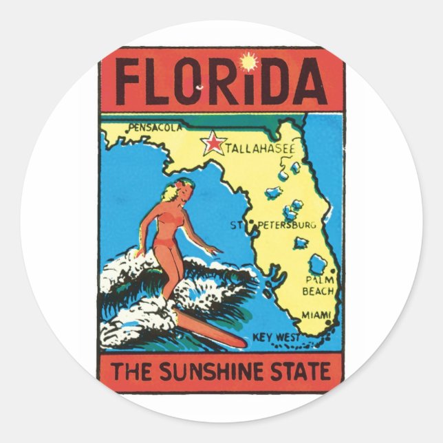 Vintage Travel Florida FL State Label (Front)