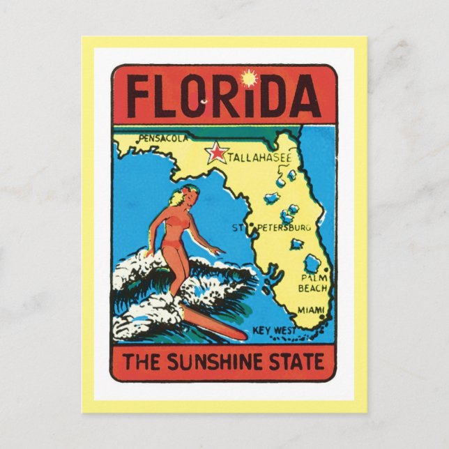 Vintage Travel Florida FL State Label Postcard (Front)